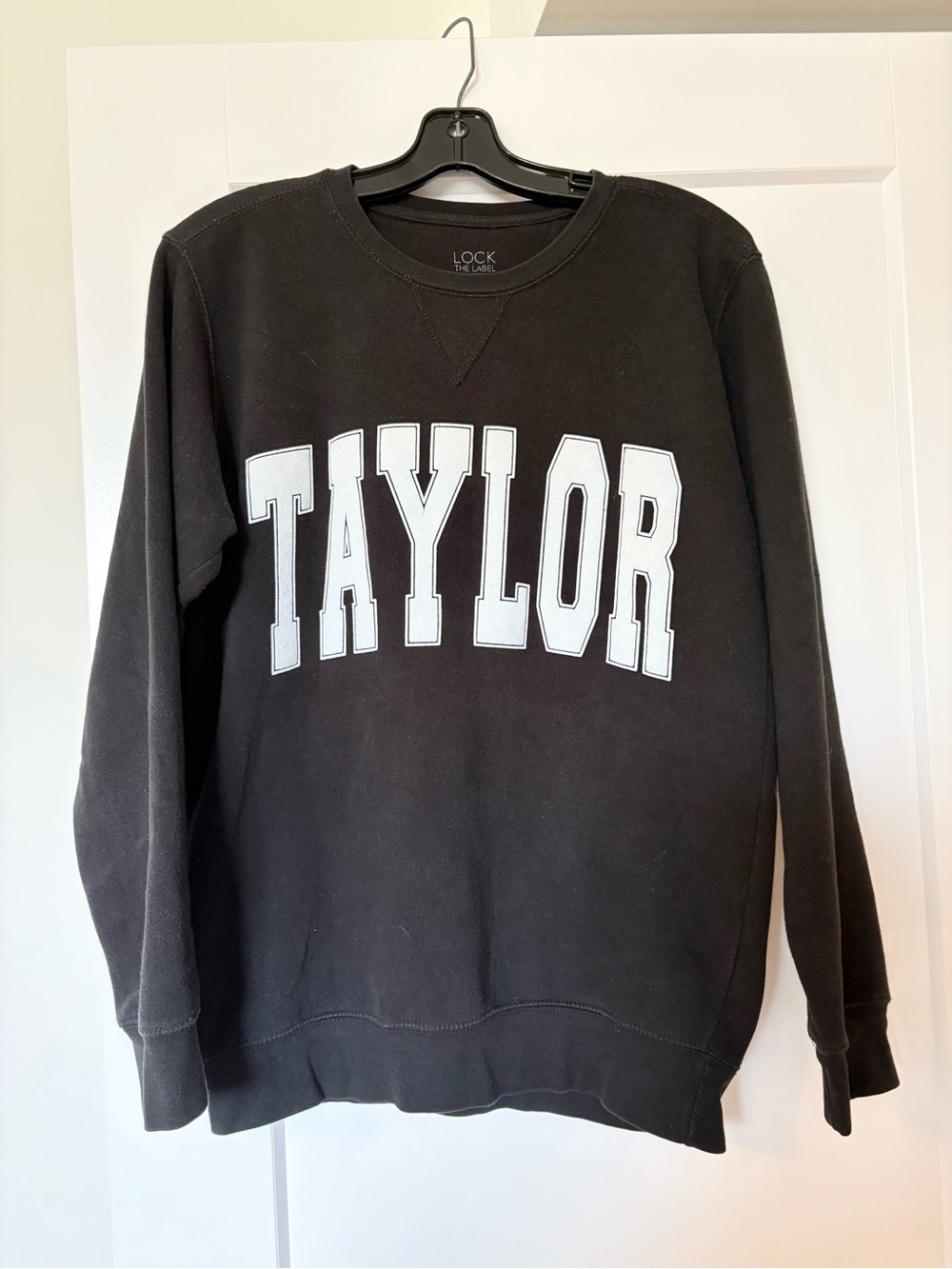 Taylor Swift Black Crewneck Sweatshirt with White Block Lettering